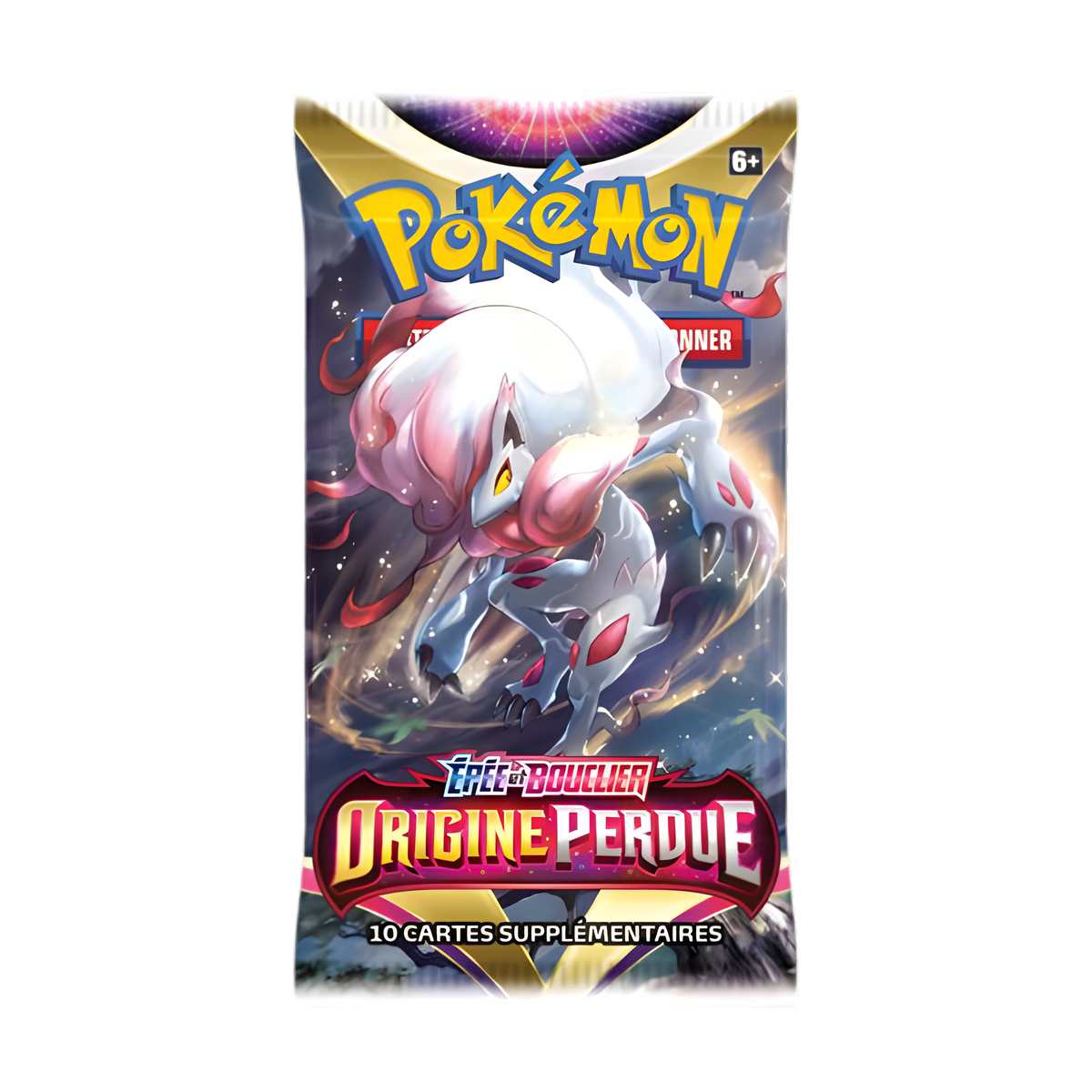 Booster Pokémon Épée et Bouclier Origine Perdue, illustration Zoroark de Hisui, contenant 10 cartes supplémentaires à jouer et collectionner.