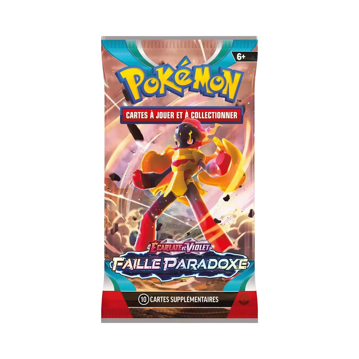 Booster Pokémon Écarlate et Violet Faille Paradoxe, illustration Fort-Ivoire, contenant 10 cartes supplémentaires à jouer et collectionner.