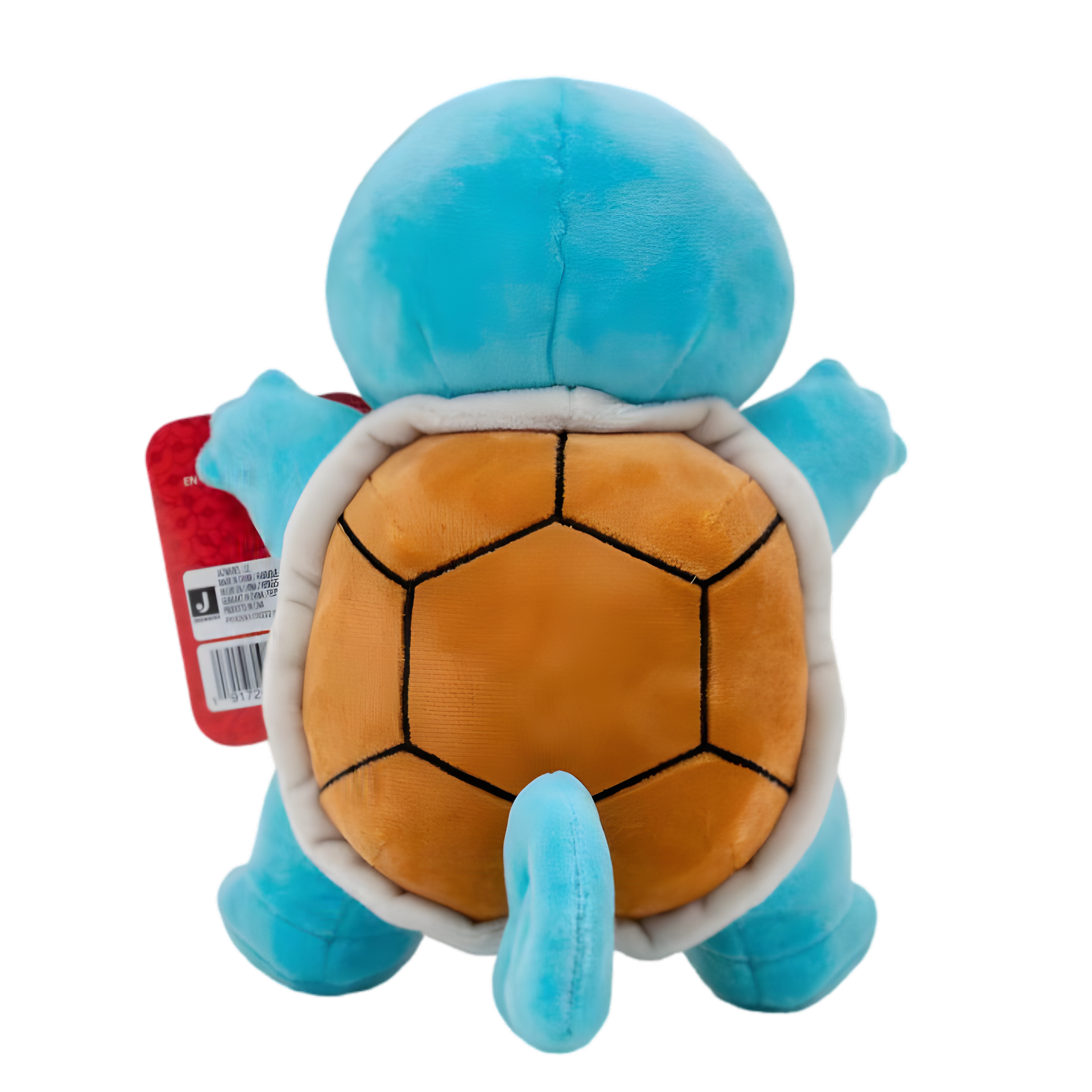 Vue de dos peluche Carapuce Pokémon officielle, jouet en peluche bleu et marron pour enfants et collectionneurs