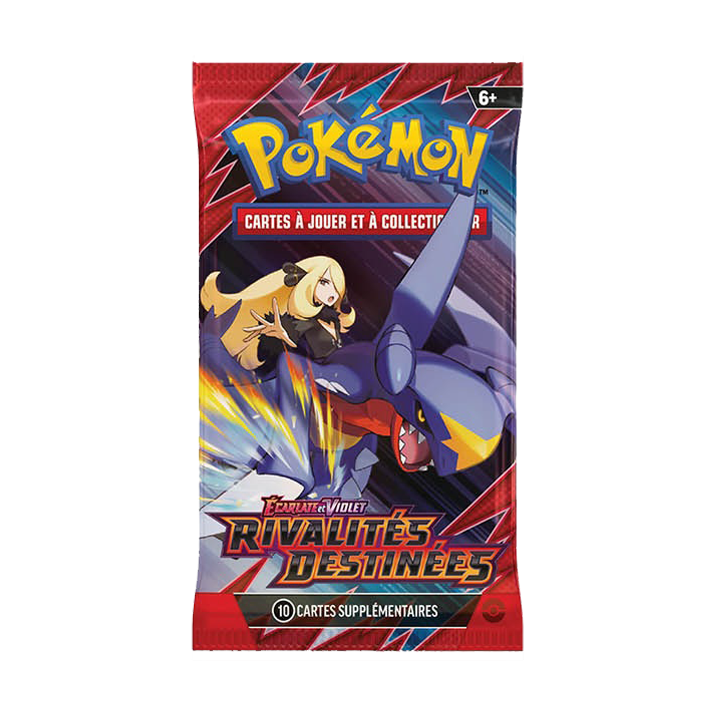 Booster Pokémon Écarlate et Violet Rivalités Destinées avec Cynthia et Carchacrok, 10 cartes supplémentaires en français.