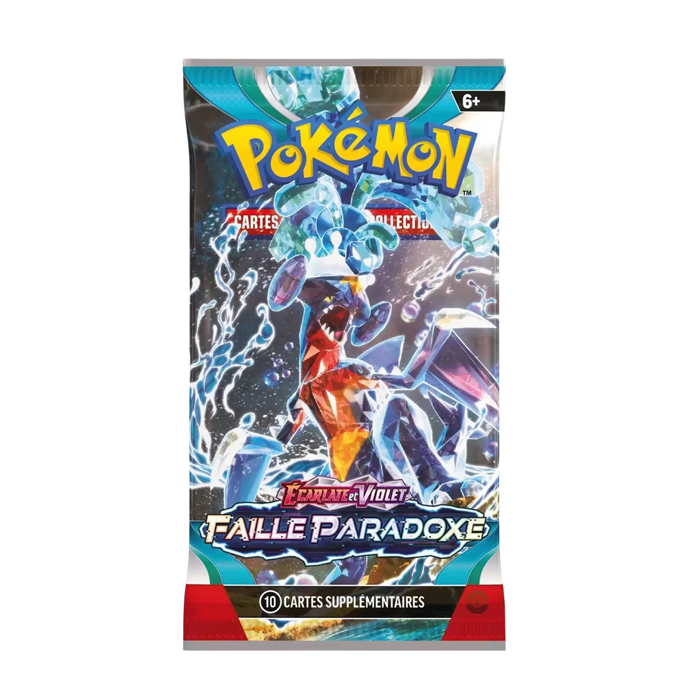 Booster Pokémon Écarlate et Violet Faille Paradoxe, contenant 10 cartes supplémentaires, avec illustration de Mégapagos.