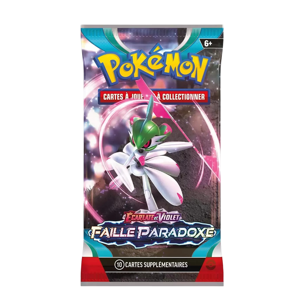 Booster Pokémon Écarlate et Violet Faille Paradoxe, illustration Gallame, contenant 10 cartes supplémentaires à jouer et collectionner.