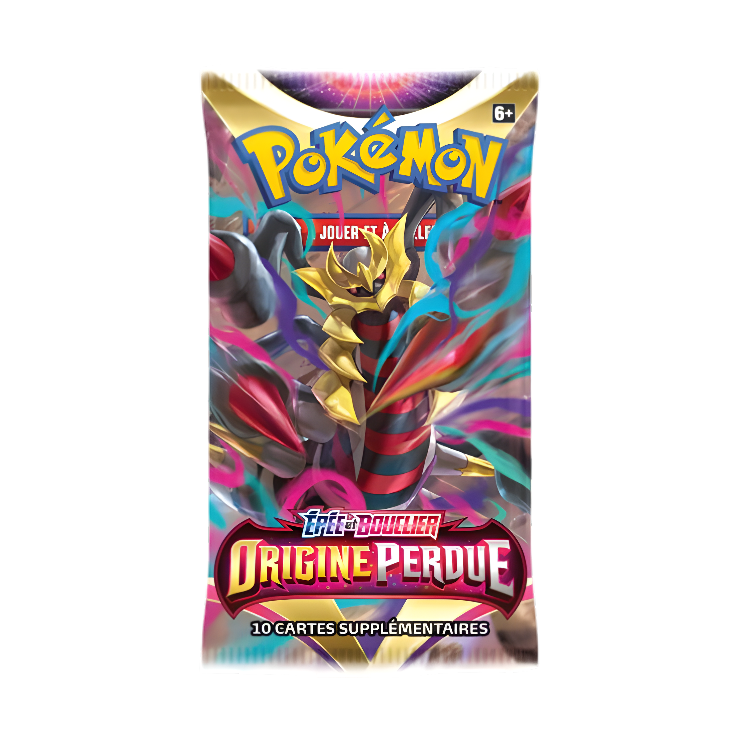 Booster Pokémon Épée et Bouclier Origine Perdue, illustration Giratina, contenant 10 cartes supplémentaires à jouer et collectionner.