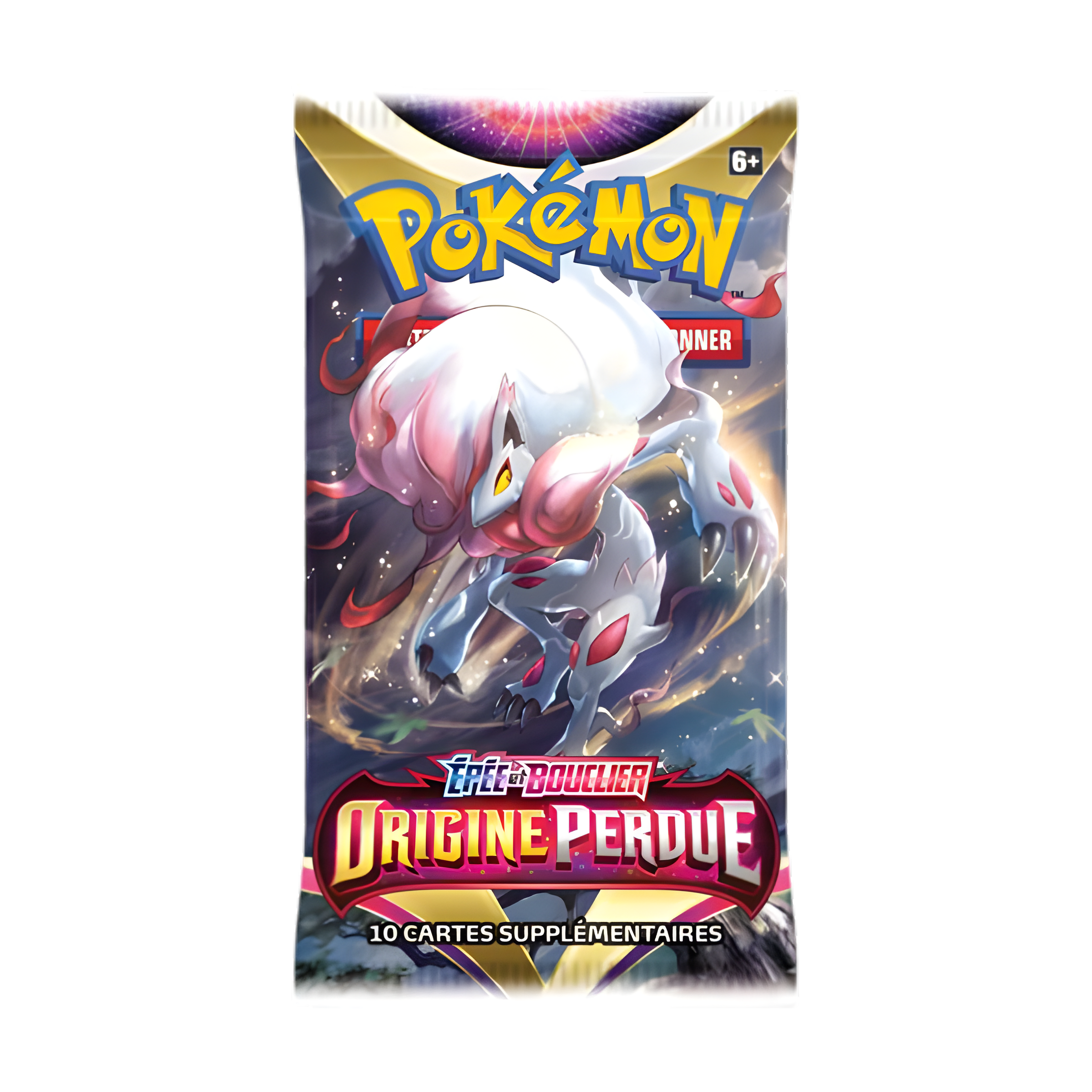 Booster Pokémon Épée et Bouclier Origine Perdue, illustration Zoroark de Hisui, contenant 10 cartes supplémentaires à jouer et collectionner.
