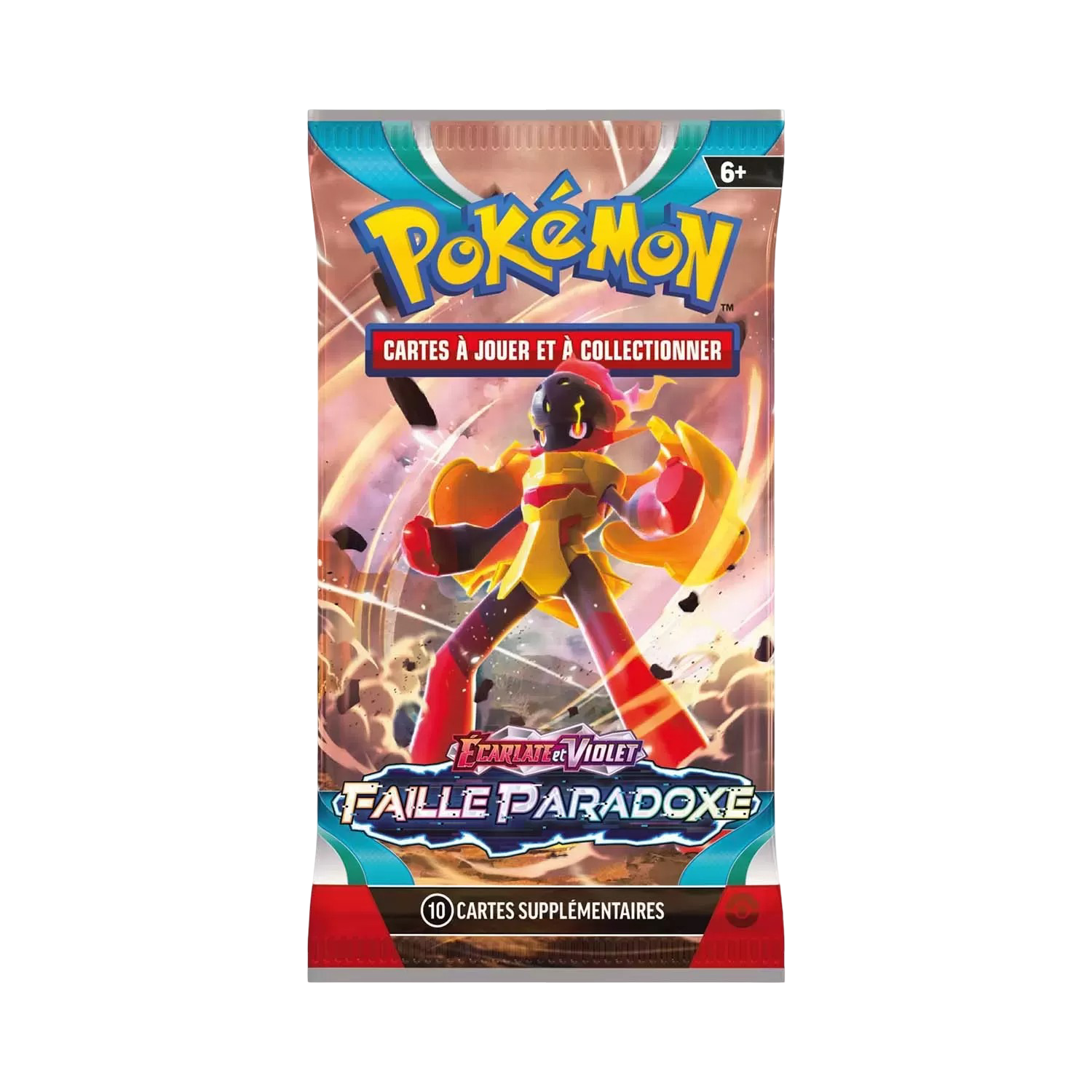 Booster Pokémon Écarlate et Violet Faille Paradoxe, illustration Fort-Ivoire, contenant 10 cartes supplémentaires à jouer et collectionner.