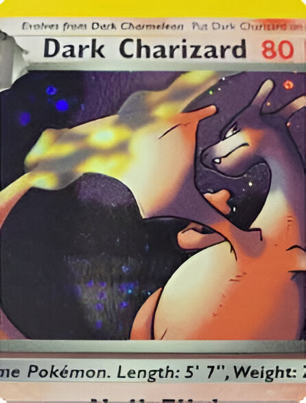 Carte Pokémon Dracaufeu obscur holo après le gel brillance Restore+ : effet holo ravivé