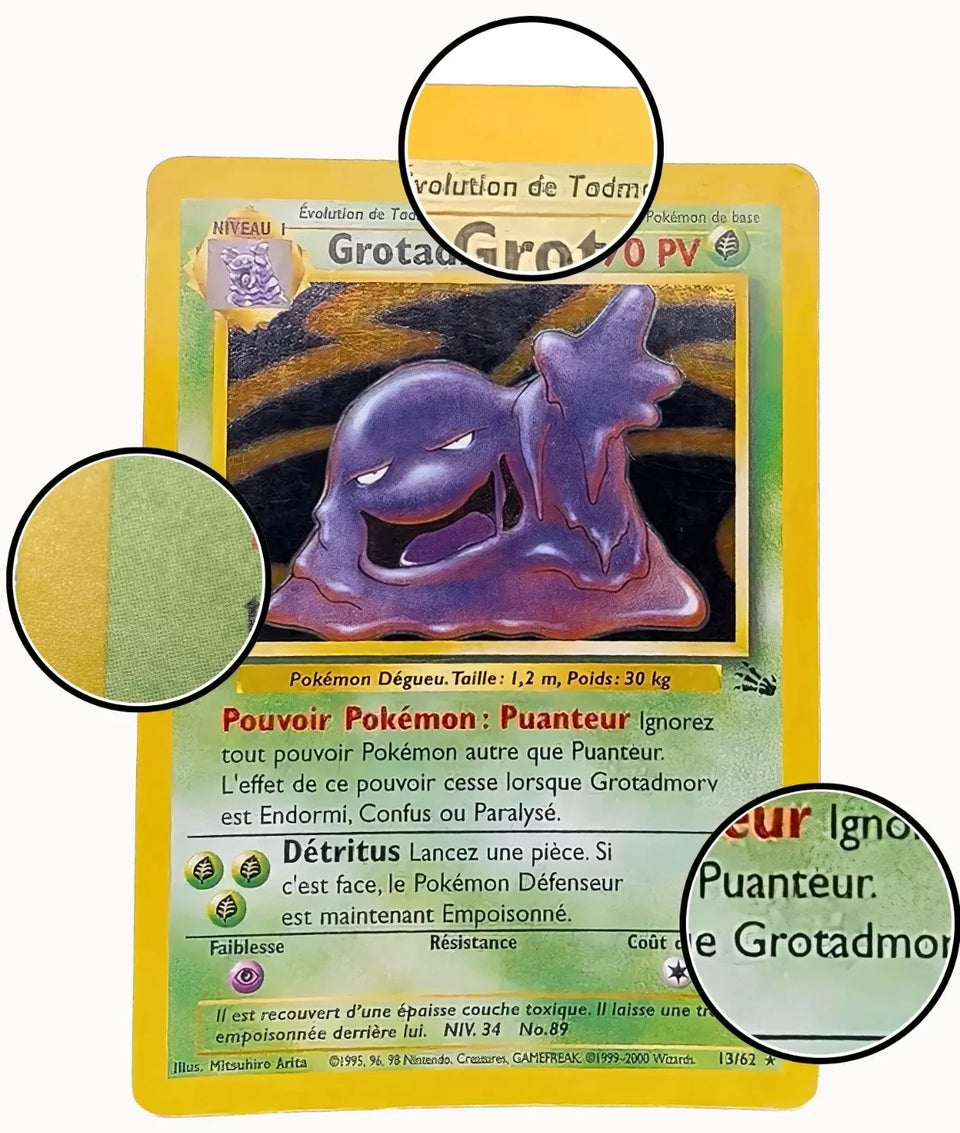 Carte Pokémon Grotadmorv (Fossile) après le spray nettoyant Restore+ : surface propre