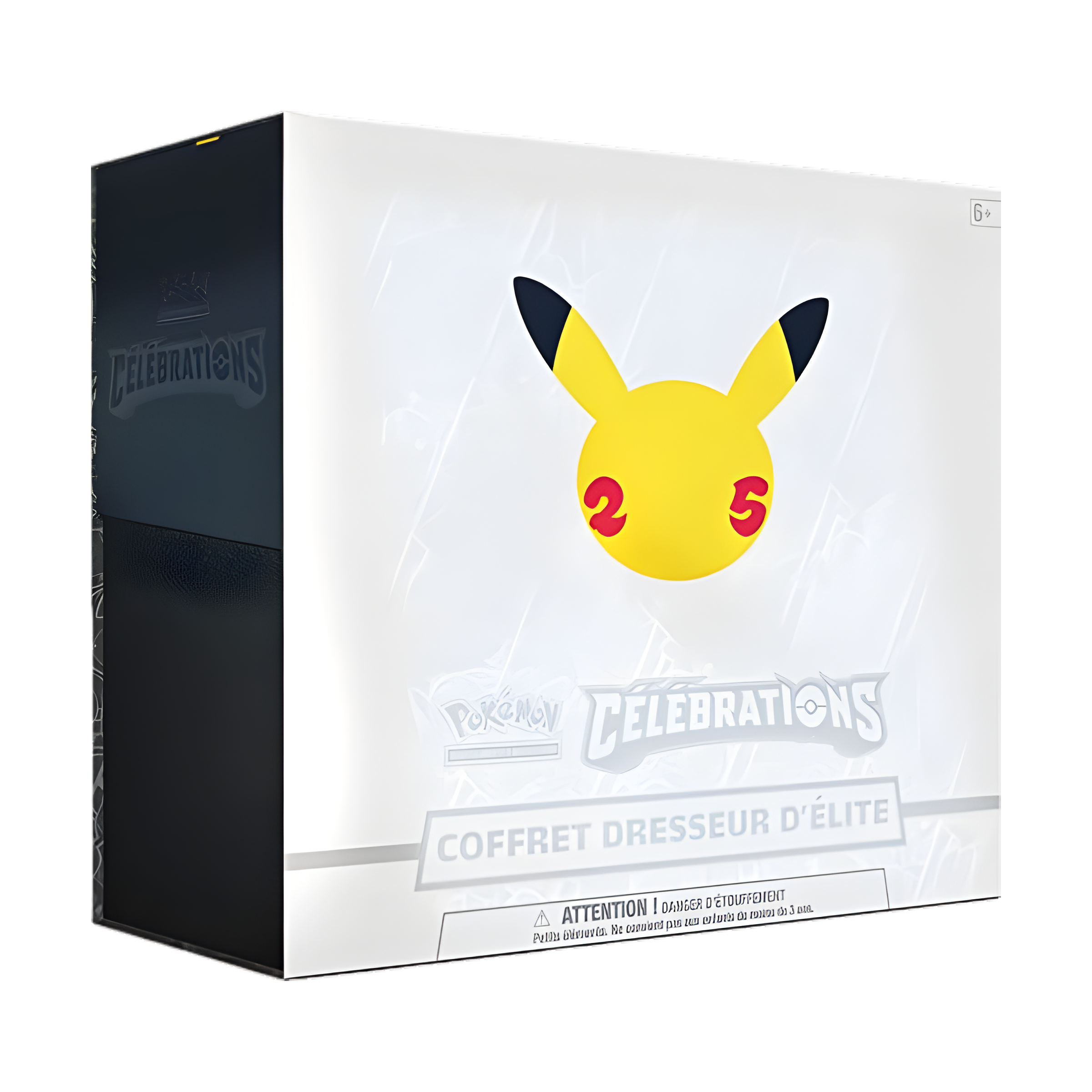 Coffret Dresseur d’Élite Pokémon Celebrations 25 ans, avec logo Pikachu anniversaire, destiné aux collectionneurs et joueurs du jeu de cartes Pokémon.