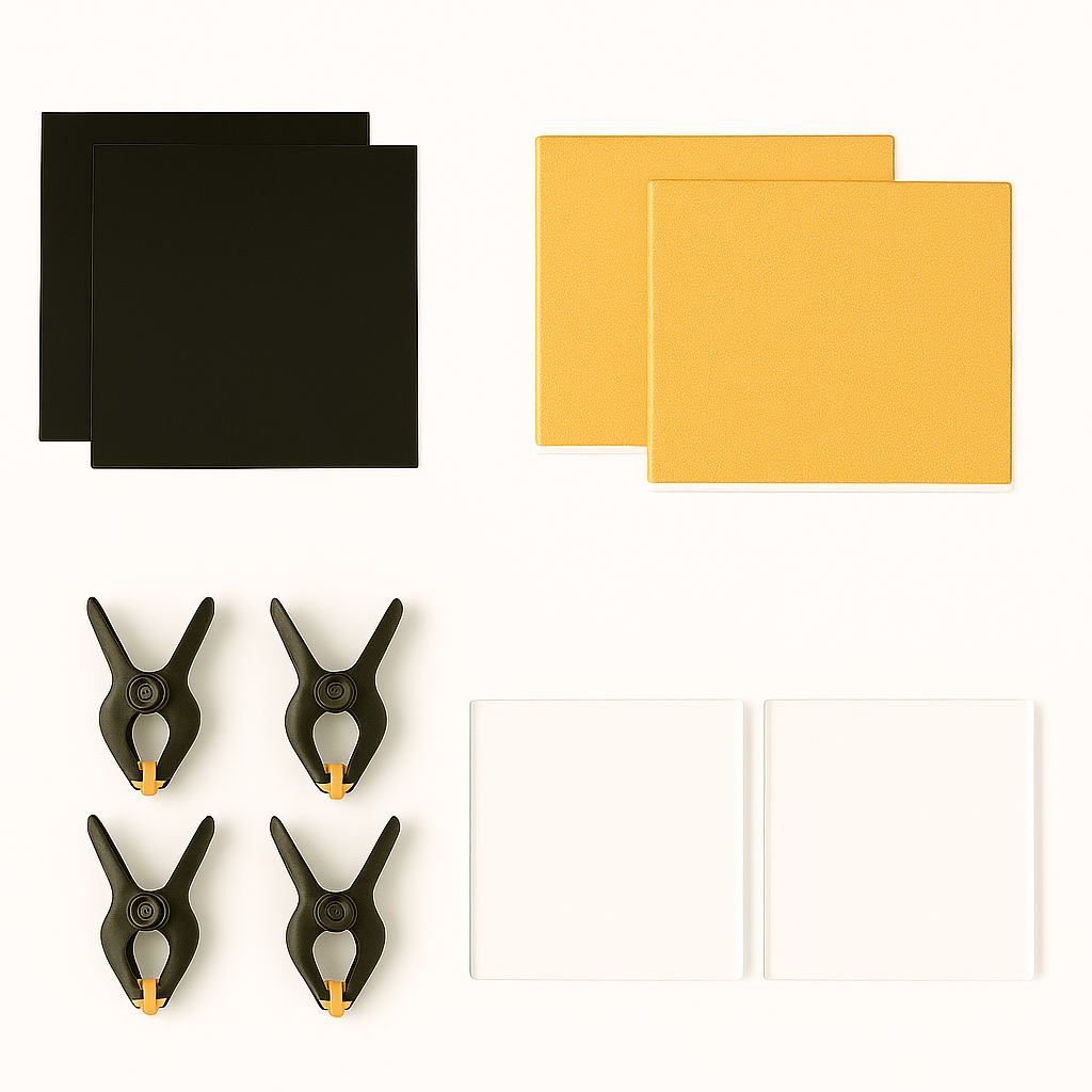 Kit d’aplatissement pour cartes  TCG Pokémon comprenant boîte de pressage, serre-joints, tampons en mousse et accessoires, idéal pour la préparation au grading.